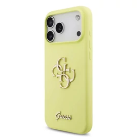 Guess Liquid Silicone 4G Metal Logo tok iPhone 17 Pro Max készülékhez sárga