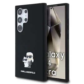 Karl Lagerfeld Liquid Silicone Metal Karl and Choupette tok Samsung Galaxy S24 Ultra készülékhez fekete