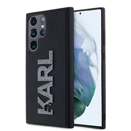 Karl Lagerfeld 3D Rubber Glitter Logo tok Samsung Galaxy S24 Ultra készülékhez fekete