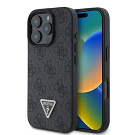 Guess PU 4G Strass Triangle Metal Logo tok iPhone 16 Pro Max készülékhez fekete