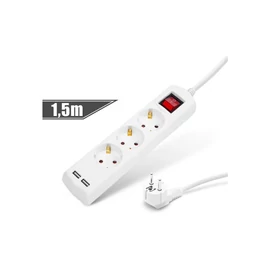 Delight 3-as elosztó kapcsolóval 1.5M + 2*USB-A aljzattal