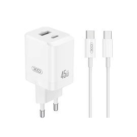 XO CE36 Fehér Hálózati Töltő szett PD45W 1*USB-A / 1*USB-C + USB-C kábellel