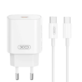 XO CE25 Fehér Hálózati Töltő szett PD25W 1*USB-C + USB-C / Lightning kábellel