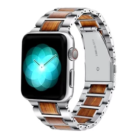 Xprotector XPRO™ Apple Watch rozsdamentes acél fa berakással szíj Ezüst / Barna Apple Watch 42mm (S1-S3) / 44mm / 45mm / 46mm / 49mm készülékhez