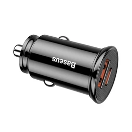 Baseus Circular autós szivargyújtó gyorstöltő, Type-C + USB, 30W, fekete