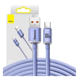 Baseus Crystal Shine USB / Type-C töltő- és adatkábel, 100W, 2m, ibolya