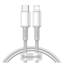 Baseus High Density Type-C / Lightning fonott töltő- és adatkábel, gyorstöltés, 1m, fehér