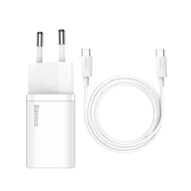 Baseus Super-Si gyorstöltő adapter Type-C kábellel, 25W, fehér
