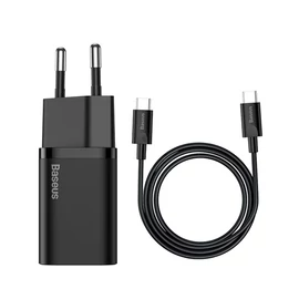 Baseus Super-Si gyorstöltő adapter Type-C kábellel, 25W, fekete
