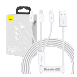 Baseus Superior Series 3in1 töltő- és adatkábel, USB / microUSB / Type-C / Lightning, 3,5 A, 1,2 m, fehér