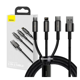 Baseus Tungsten Gold 3in1 USB-kábel, USB / micro-USB / USB Type-C / Lightning, 3,5 A, 1,5 m, fekete