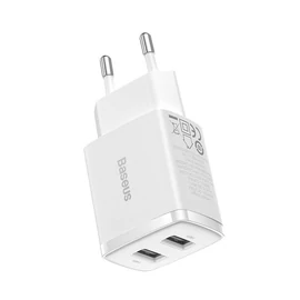 Baseus hálózati gyorstöltő 2xUSB, 10.5W, fehér