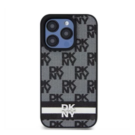 DKNY PU Leather Checkered Pattern and Stripe iPhone 13 Pro Max hátlap tok, fekete