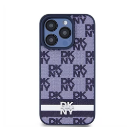 DKNY PU Leather Checkered Pattern and Stripe iPhone 15 Pro Max hátlap tok, kék