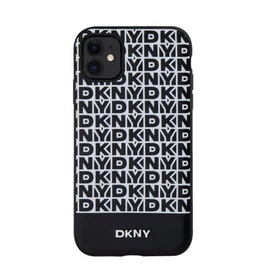 DKNY PU Leather Repeat Pattern Bottom Stripe Apple iPhone 11 Magsafe kompatibilis hátlap tok, fekete