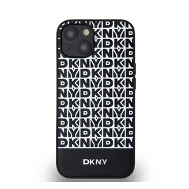 DKNY PU Leather Repeat Pattern Bottom Stripe Apple iPhone 14 Magsafe kompatibilis hátlap tok, fekete