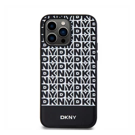 DKNY PU Leather Repeat Pattern Bottom Stripe iPhone 15 Pro Max hátlap tok, fekete