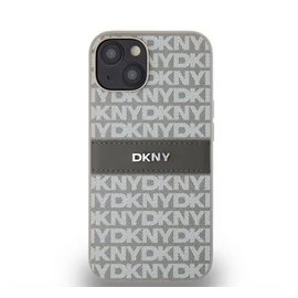 DKNY PU Leather Repeat Pattern Tonal Stripe Apple iPhone 14 hátlap tok, bézs