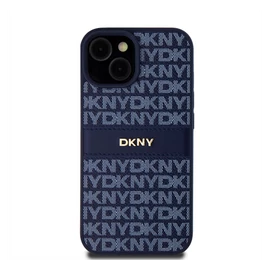 DKNY PU Leather Repeat Pattern Tonal Stripe Apple iPhone 15 hátlap tok, kék