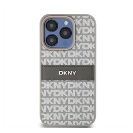 DKNY PU Leather Repeat Pattern Tonal Stripe iPhone 14 Pro Max hátlap tok, bézs
