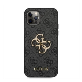 Guess PU 4G Metal Logo Apple iPhone 12/12 Pro hátlap tok, szürke