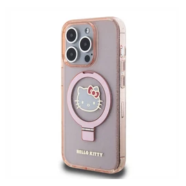 Hello Kitty IML Ringstand Glitter Kitty Head Logo Apple iPhone 15 Pro Max MagSafe hátlap tok, rózsaszín