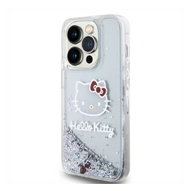 Hello Kitty Liquid Glitter Electroplating Head Logo Apple iPhone 15 Pro hátlap tok, átlátszó