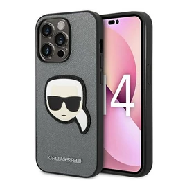 Karl Lagerfeld Saffiano Karl`s Head Patch Apple iPhone 14 Pro hátlap tok, ezüst