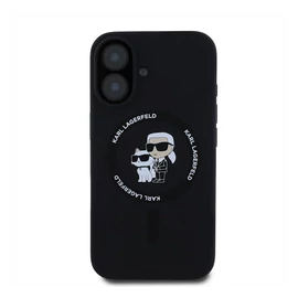 Karl Lagerfeld Silicone KC Heads Ring Apple iPhone 16 hátlap tok, fekete KLHMP16SSCMKCRHK