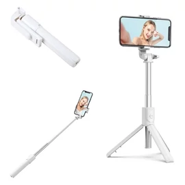 Prémium selfie bot, 19 - 70 cm, forgatható, exponáló gombbal, bluetooth-os, v4.0, tripod, R1, fehér