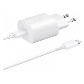 Samsung EP-TA800EBE kompatibilis hálózati töltő adapter Type-C + EP-DA905BBE Type-C kábel, 25W, fehér, (No logo)