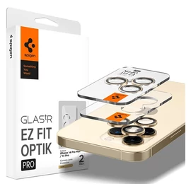 Spigen "tR EZ Fit Optik Pro" Apple iPhone 14 Pro/14 Pro Max Tempered kameravédő fólia felhelyező kerettel, Arany (2db)