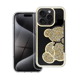Teddy Bear iPhone 15 csillogó köves tok, arany