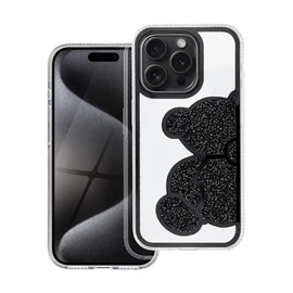 Teddy Bear iPhone 16 Pro Max csillogó köves tok, fekete