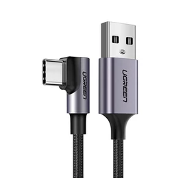 Ugreen Type-C / USB gyorstöltő derékszögű töltő- és adatkábel, 1m, fekete-szürke