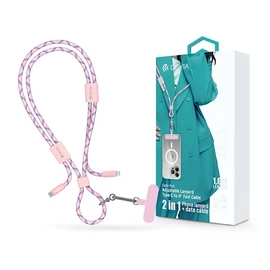 Devia Cable Pro5 Woven 27W PD Type-C/Lightning adat- és töltőkábel + nyakpánt 1.6m - pink