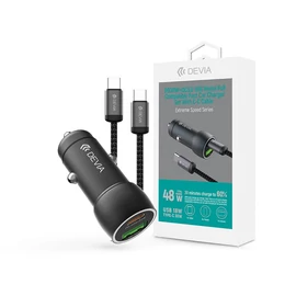 Devia Extreme Speed Series 30W PD+QC USB+Type-C autós töltő adapter+Type-C/Type-C kábel 1m - fekete