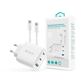 Devia Extreme Speed Series 65W GaN PD hálózati gyorstöltő adapter               USB+2xType-C+Type-C kábel - fehér
