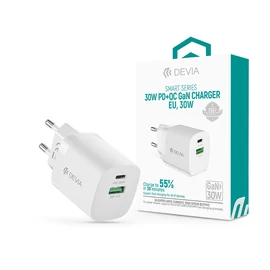 Devia Smart Series 30W GaN PD+QC hálózati gyorstöltő adapter USB+Type-C - fehér