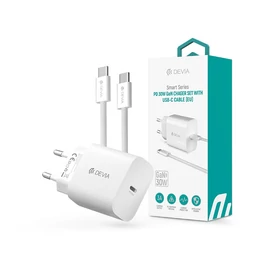 Devia Smart Series 30W GaN PD+QC hálózati gyorstöltő adapter + Type-C/Type-C kábel - fehér