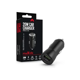 Maxlife MXCC-04 20W PD+QC autós gyorstöltő adapter USB+Type-C - fekete