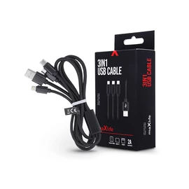 Maxlife 3 in 1 10W Lightning/microUSB/Type-C USB Cable töltő- és adatkábel 1m - fekete