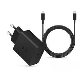 Samsung gyári hálózati töltő adapter Type-C bemenettel + 1,8 m-es Type-C -      Type-C kábel - 45W - EP-TA845XBEG PD.3.0 Super Fast Charging 2.0 + EP-DX510JBE -fekete (ECO csomagolás)