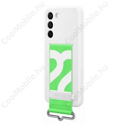 Samsung Galaxy S22 Silicone Cover with Strap, gyári szilikon tok szíjjal, fehér, EF-GS901TW
