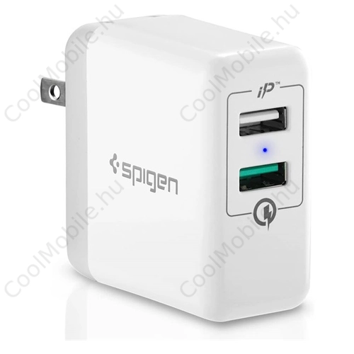 Spigen Essential F207 Quick Charge 3.0 hálózati töltő adapter, 2XUSB, US csatlakozó + EU adapter, fehér