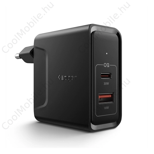 Spigen PowerArc F211 hálózati töltő adapter Type-C/USB QC 3.0, 45W, fekete
