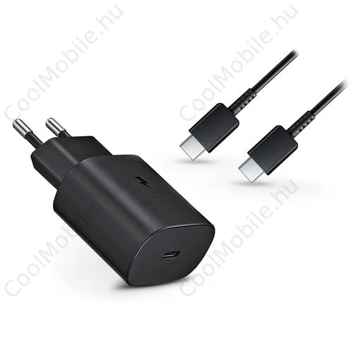 Samsung gyári Type-C hálózati töltő adapter + Type-C adat- és töltőkábel - 5V/3A - EP-TA800EBE PD3.0 + EP-DG980BBE - black (ECO csomaglás)