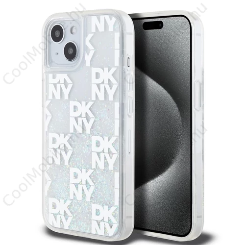 DKNY Liquid Glitter Checkered Pattern tok iPhone 15 készülékhez átlátszó