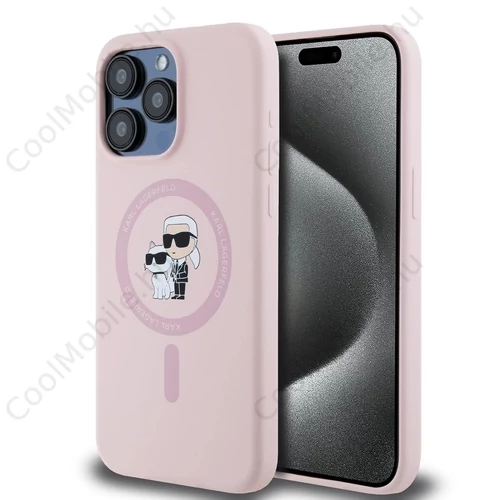 Karl Lagerfeld Liquid Silicone Karl and Choupette MagSafe tok iPhone 15 Pro készülékhez rózsaszín