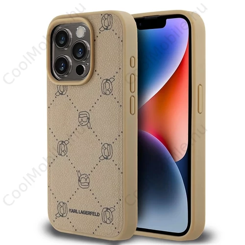 Karl Lagerfeld PU Karl Heads Pattern MagSafe tok iPhone 15 Pro készülékhez bézs